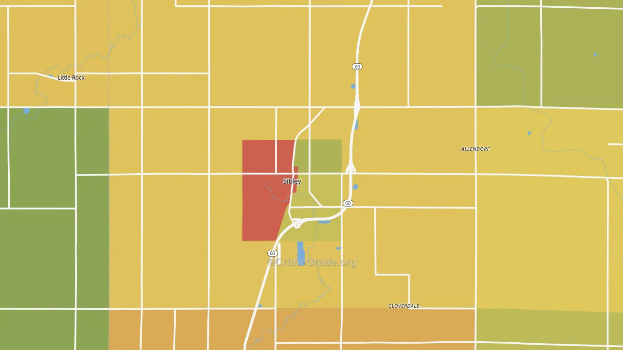 Sibley, IA Map of Burglary Rates