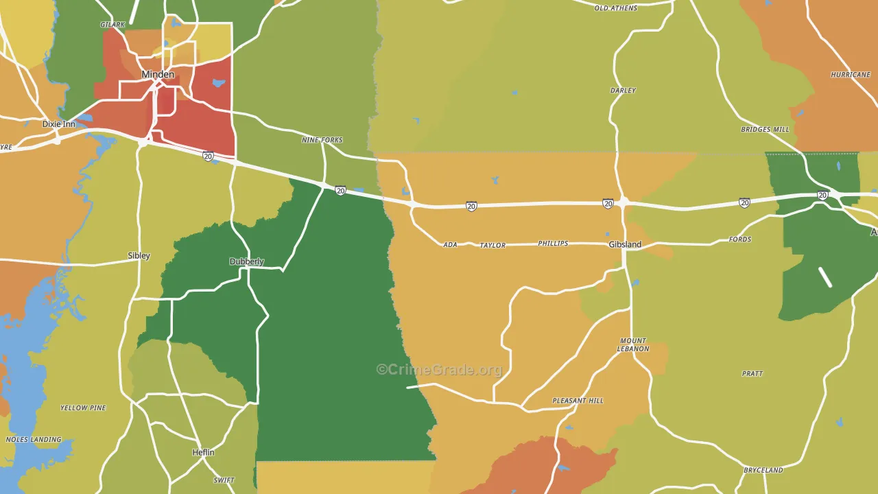 Sibley, LA Map of Burglary Rates