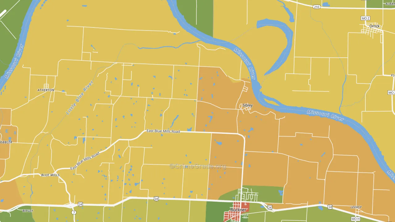 Sibley, MO Map of Burglary Rates