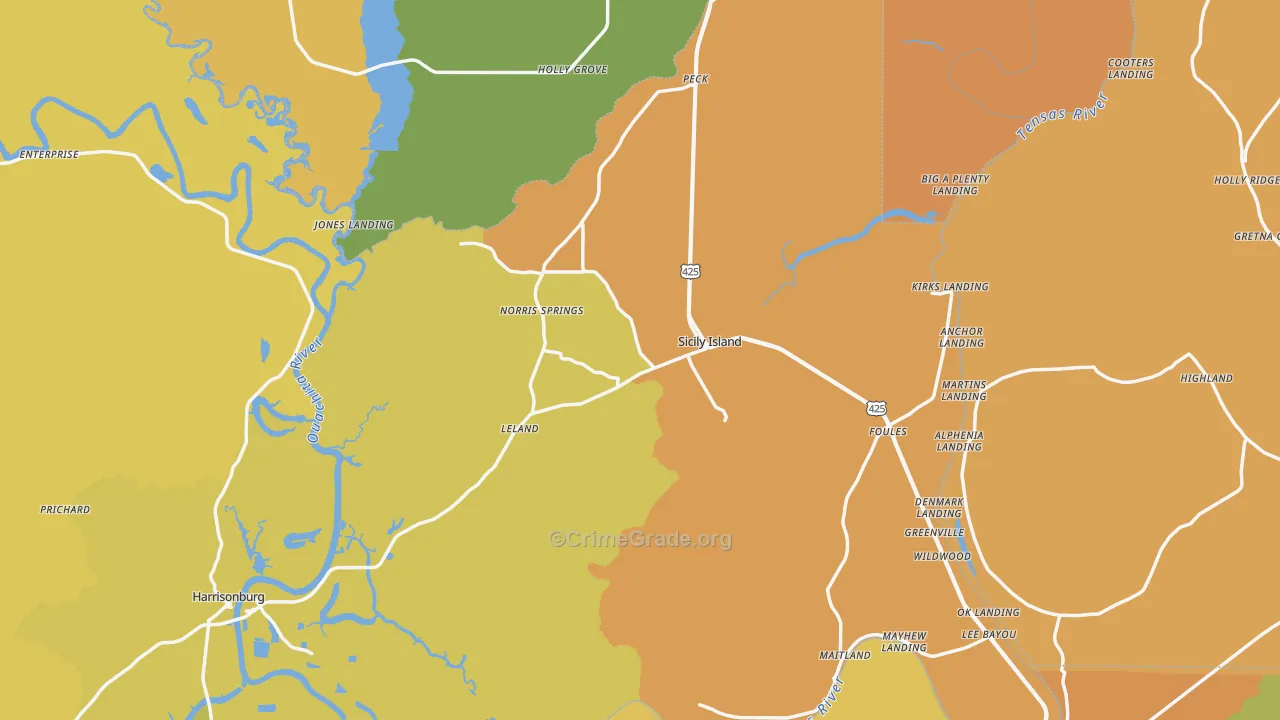 Sicily Island, LA Map of Burglary Rates