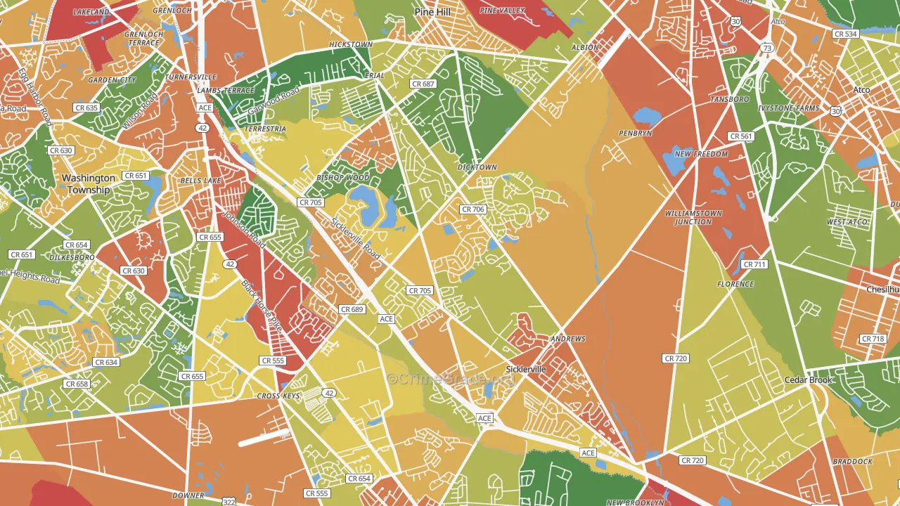 Sicklerville, NJ Map of Burglary Rates
