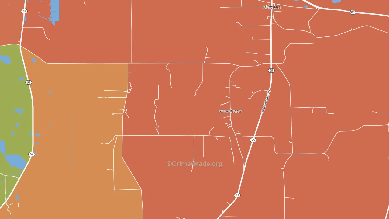 Siddonsville, AL Map of Burglary Rates