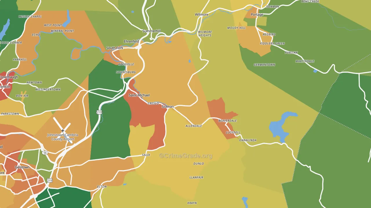 Sidman, PA Map of Burglary Rates