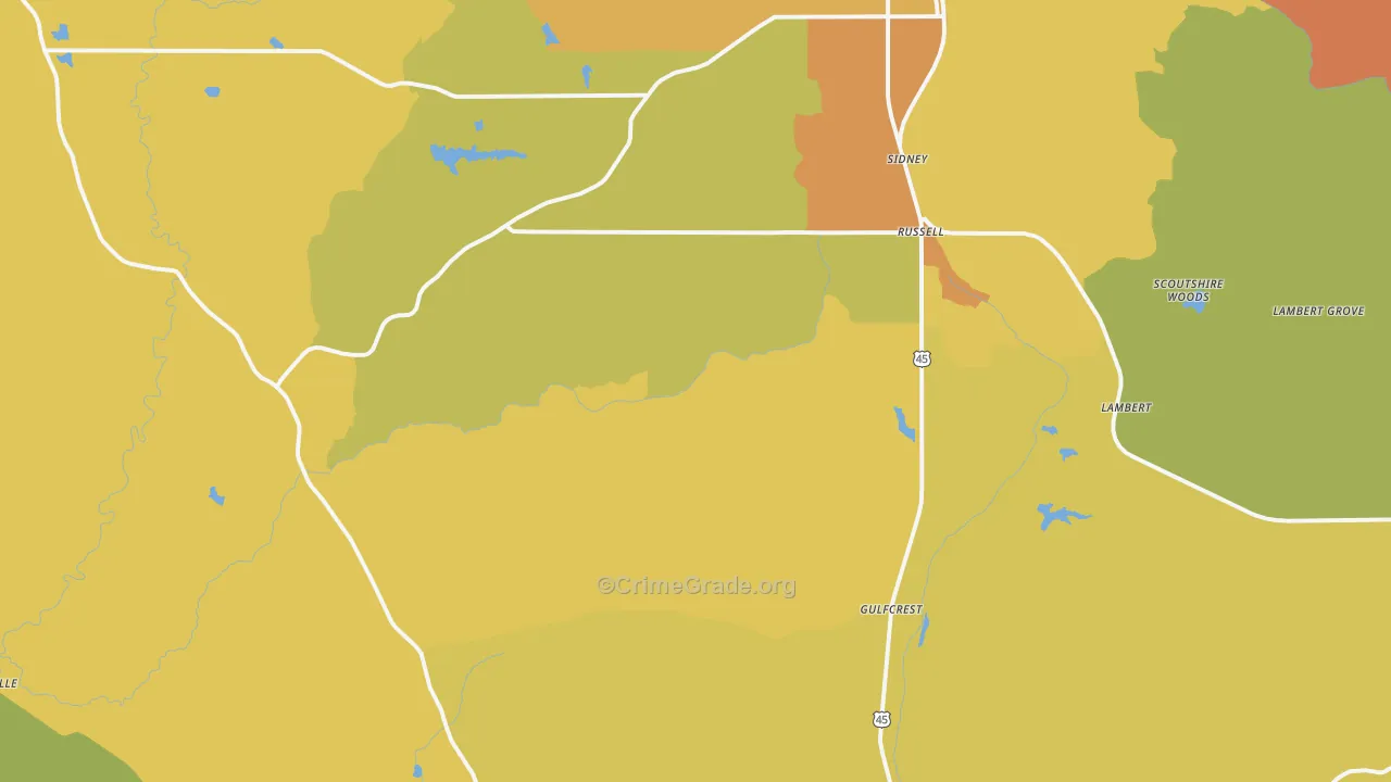 Sidney, AL Map of Burglary Rates