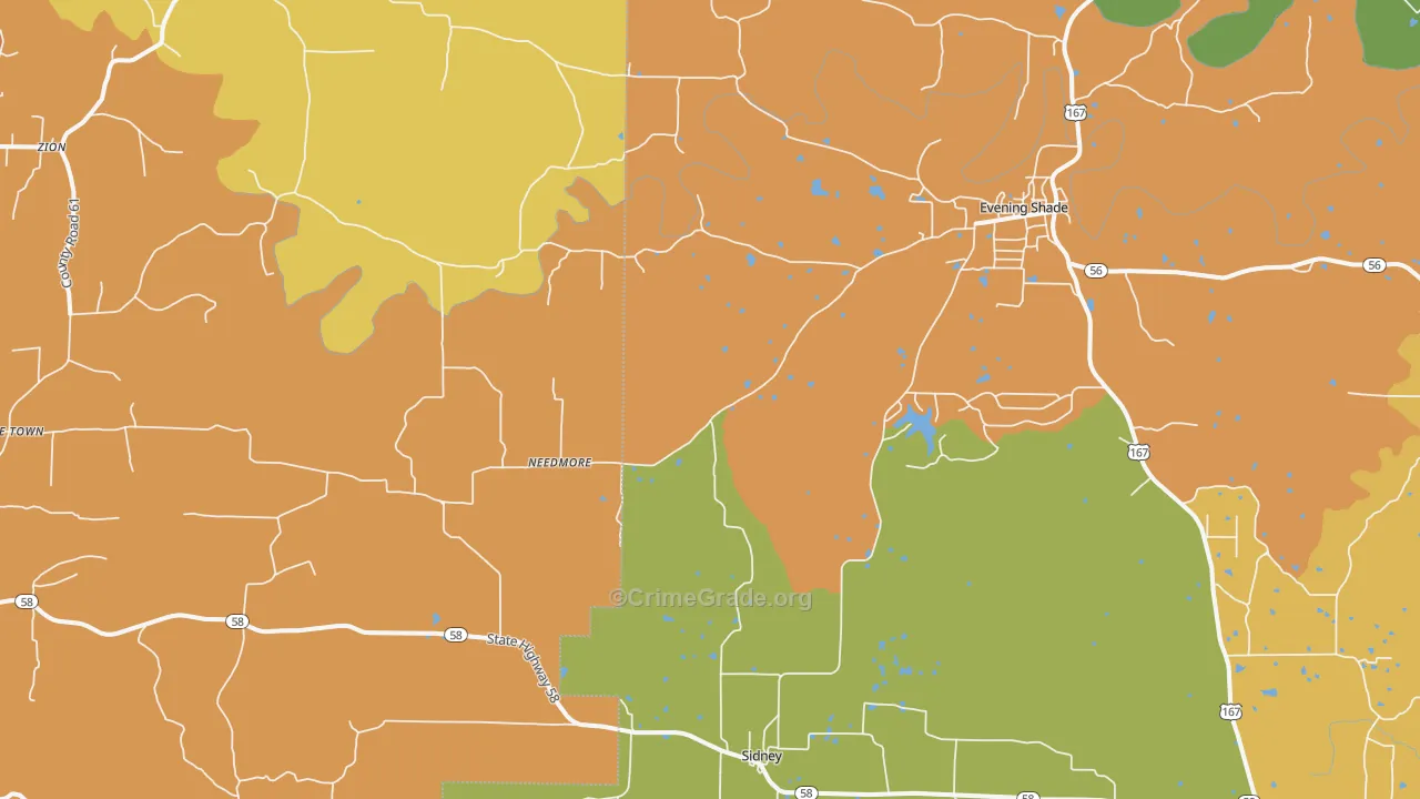 Sidney, AR Map of Burglary Rates
