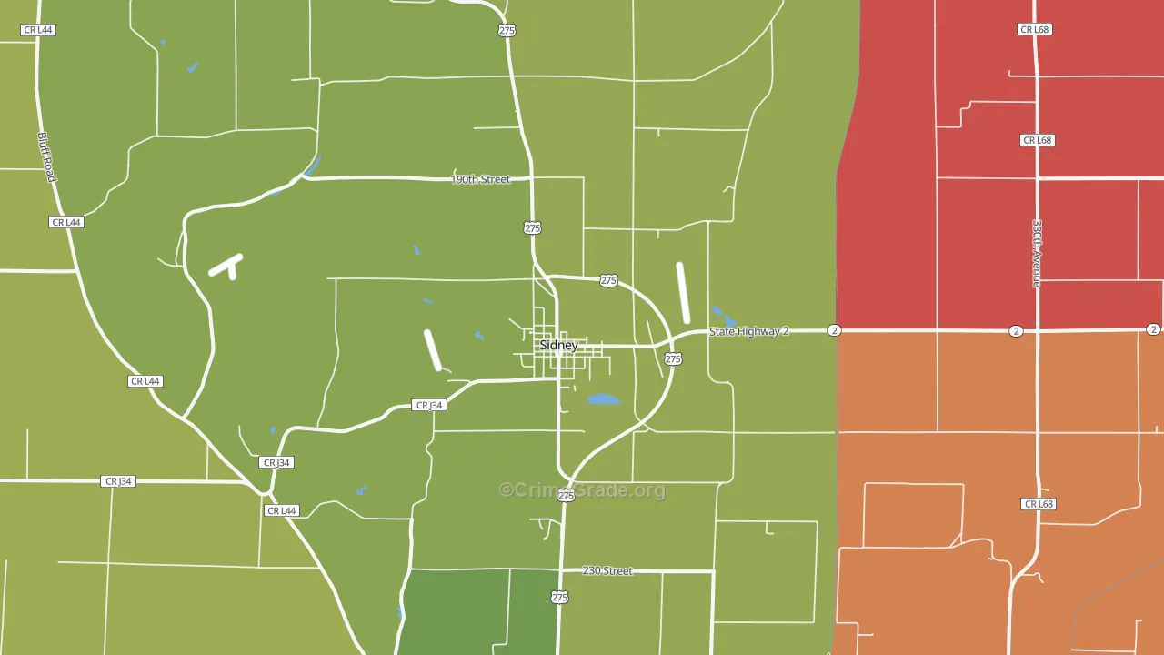 Sidney, IA Map of Burglary Rates