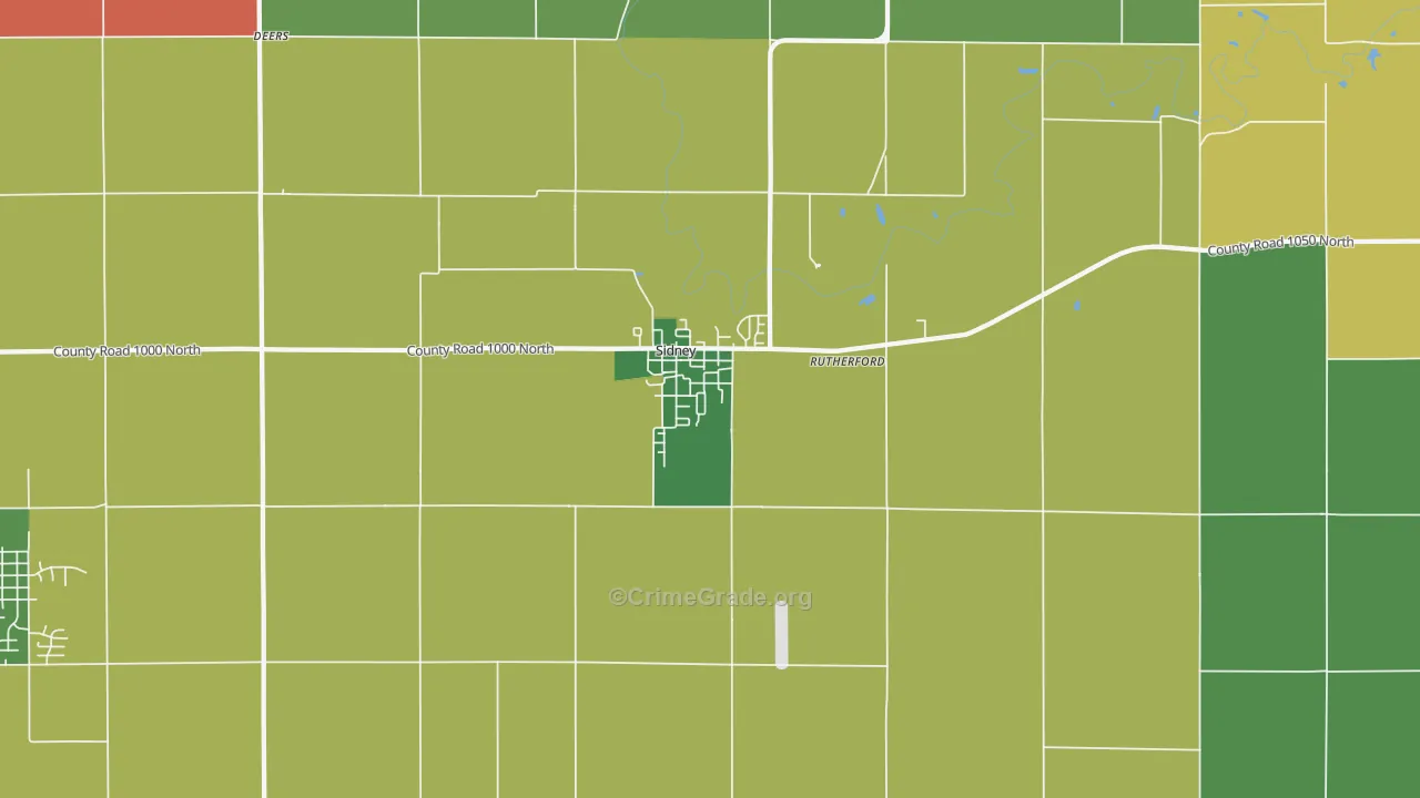 Sidney, IL Map of Burglary Rates