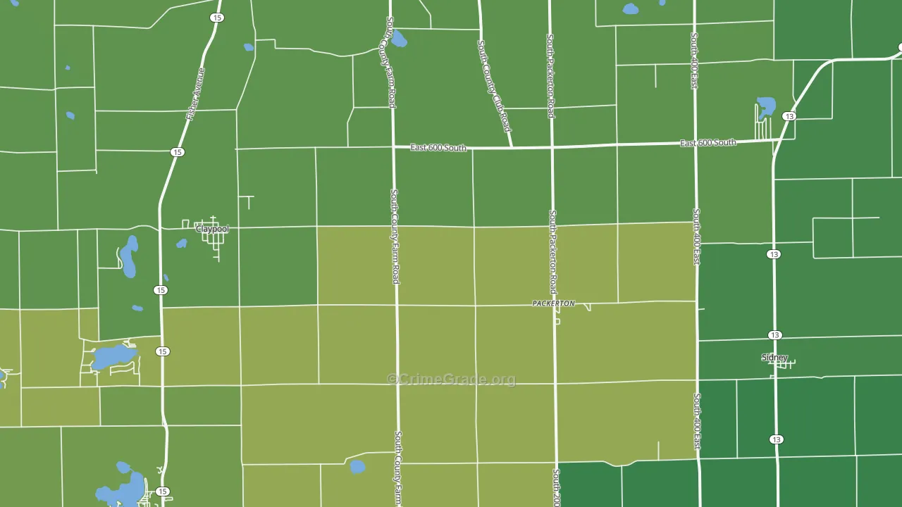 Sidney, IN Map of Burglary Rates