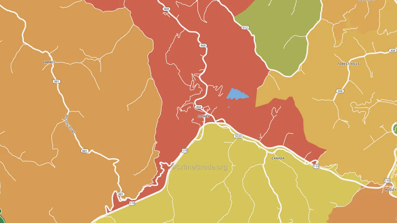 Sidney, KY Map of Burglary Rates