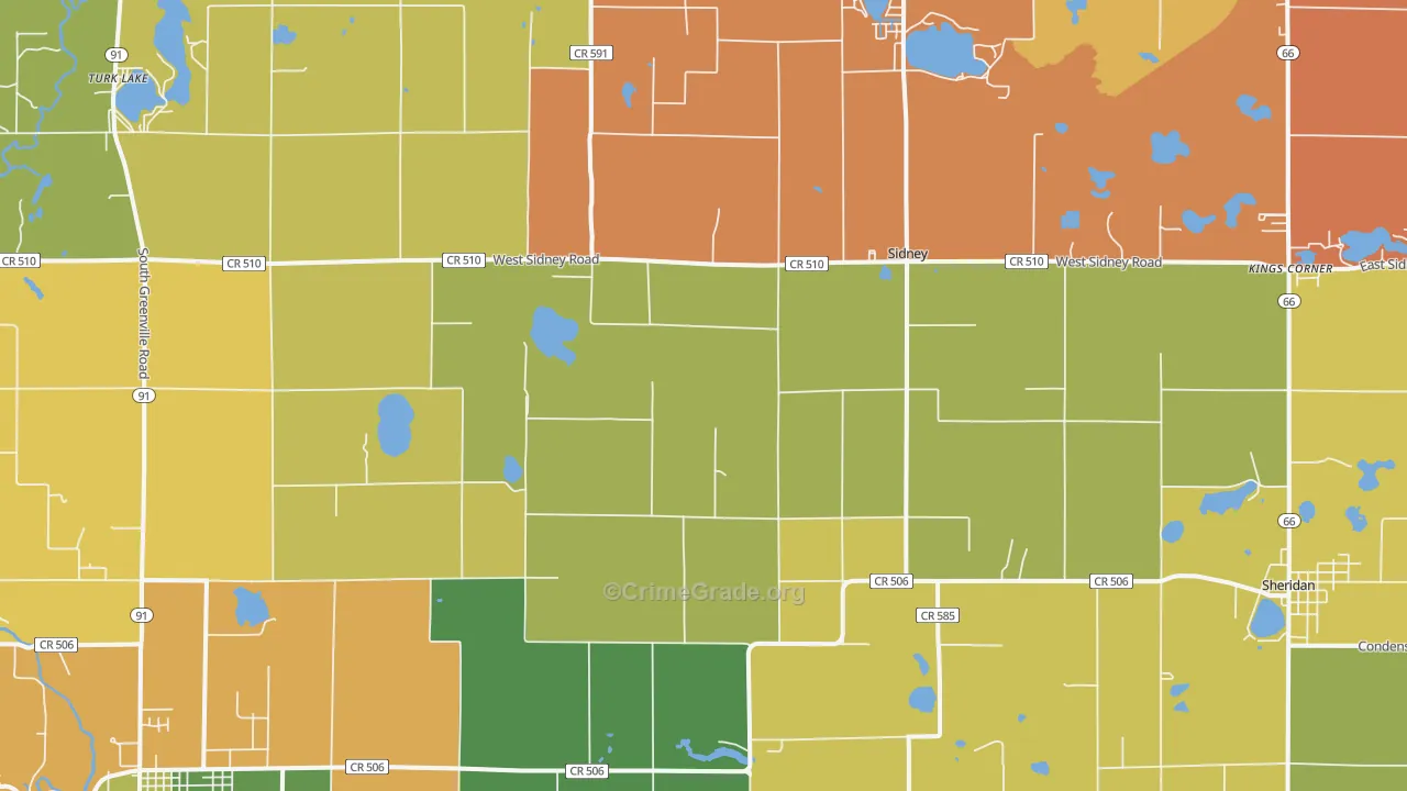 Sidney, MI Map of Burglary Rates