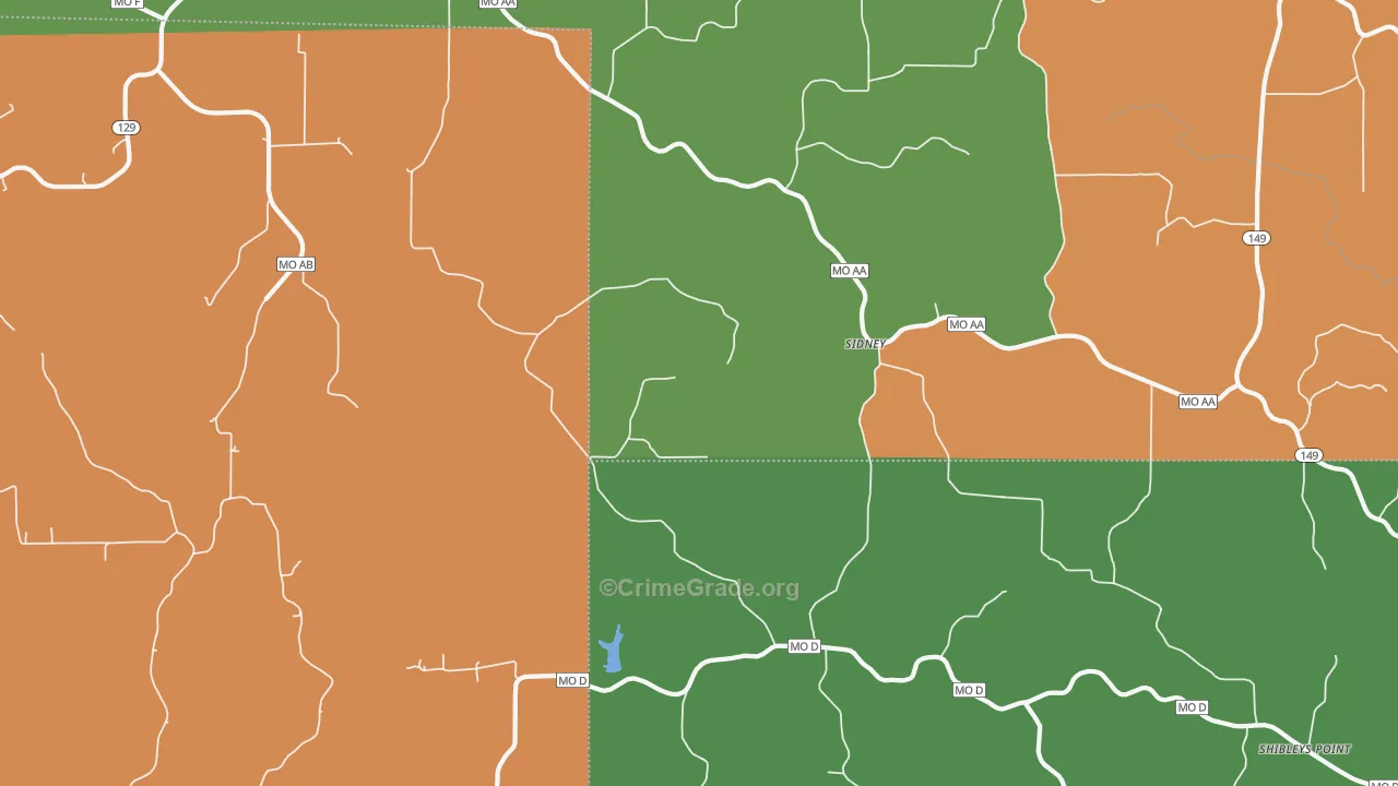 Sidney, MO Map of Burglary Rates
