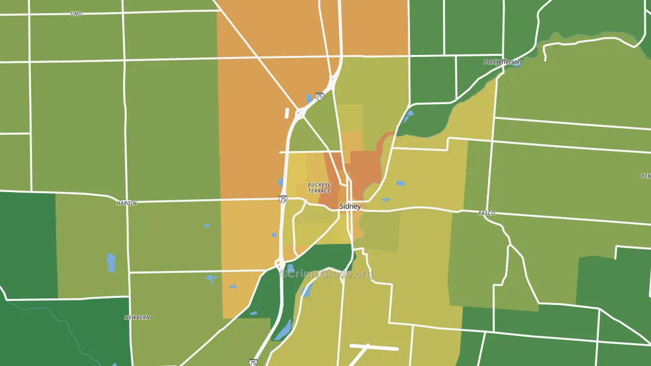Sidney, OH Map of Burglary Rates