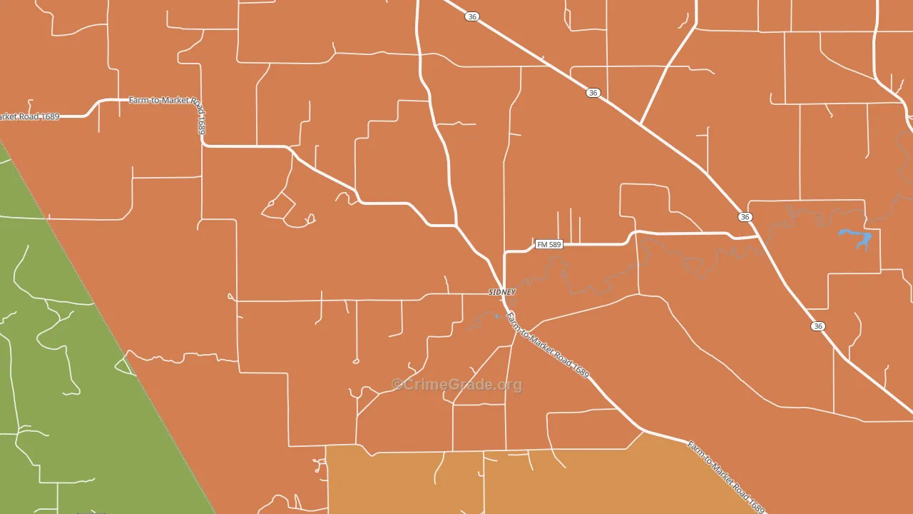 Sidney, TX Map of Burglary Rates