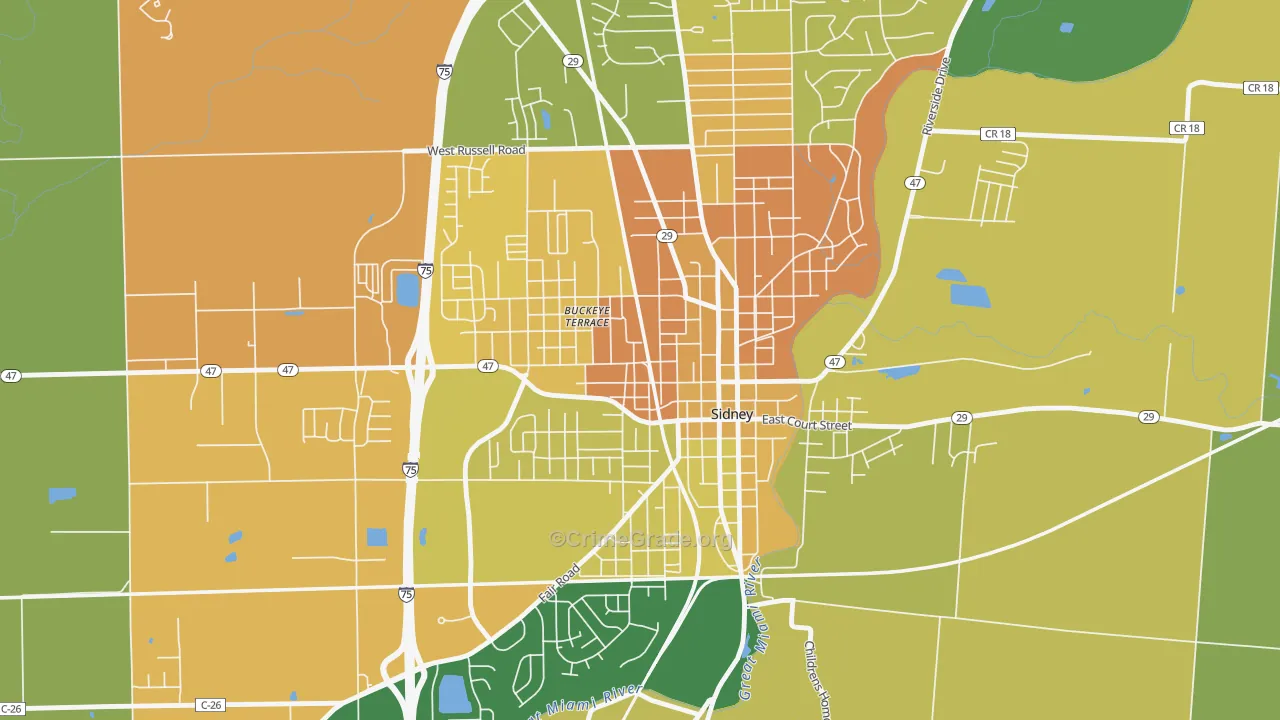 Sidney Walnut Avenue Historic District, Sidney, OH Map of Burglary Rates