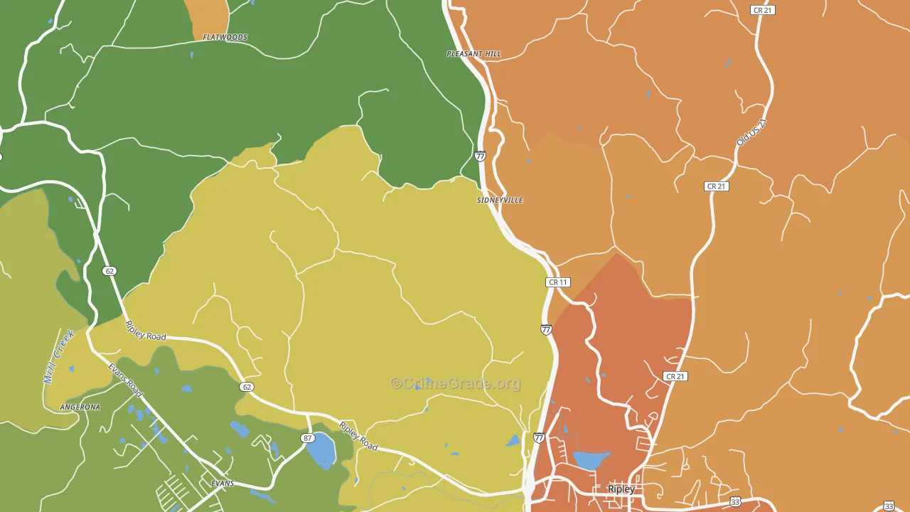 Sidneyville, WV Map of Burglary Rates