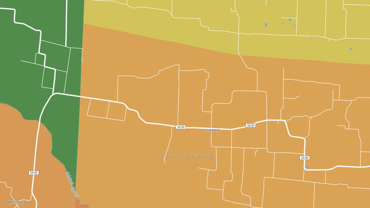 Sidonia, TN Map of Burglary Rates