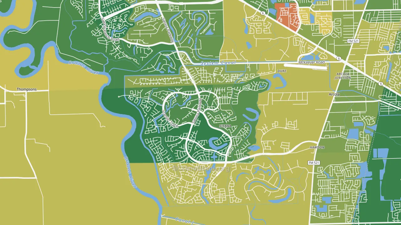 Sienna Plantation, TX Map of Burglary Rates