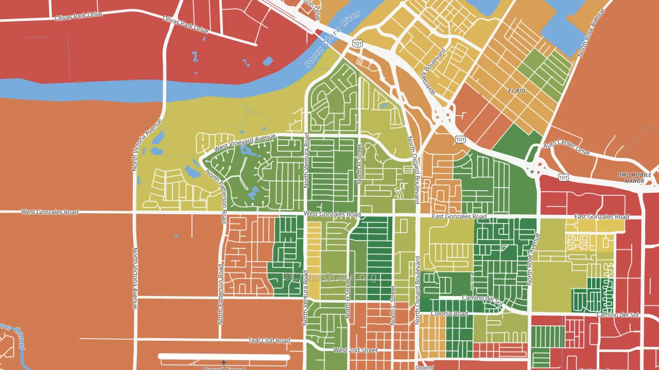 Sierra Linda, Oxnard, CA Map of Burglary Rates