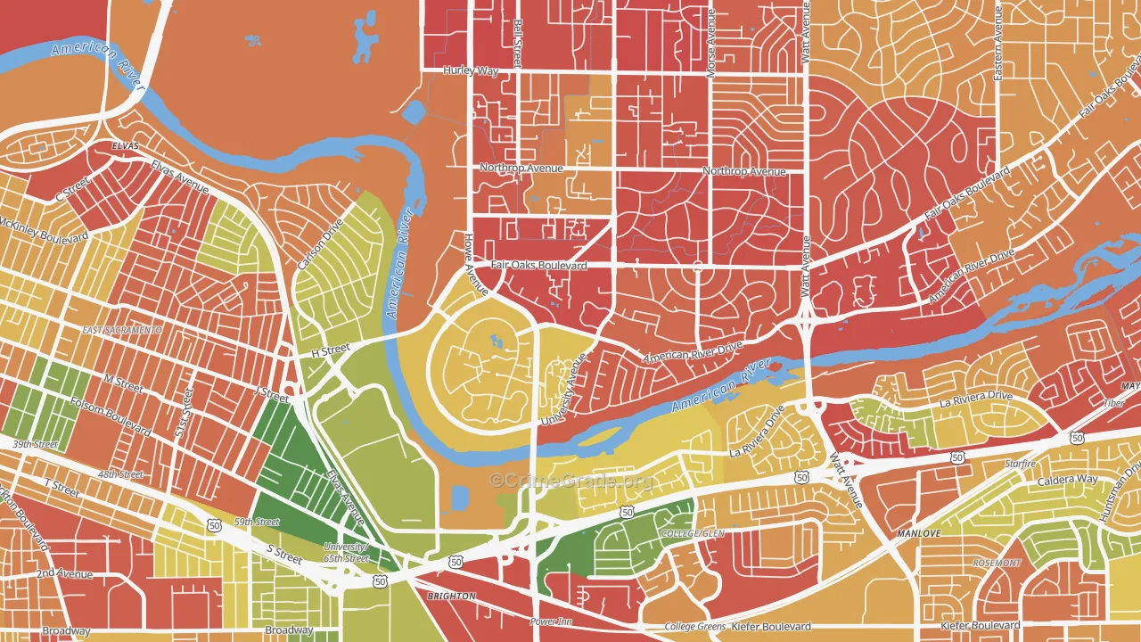 Sierra Oaks, Sacramento, CA Map of Burglary Rates