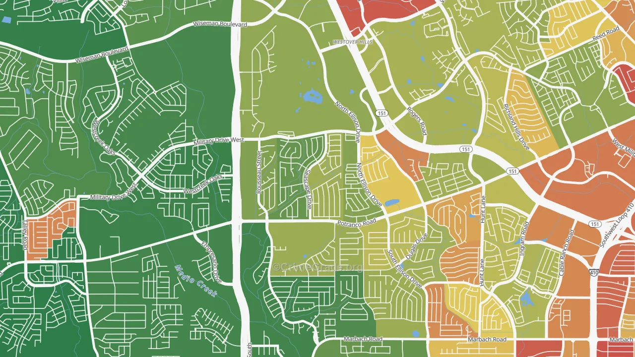 Sierra Springs, San Antonio, TX Map of Burglary Rates