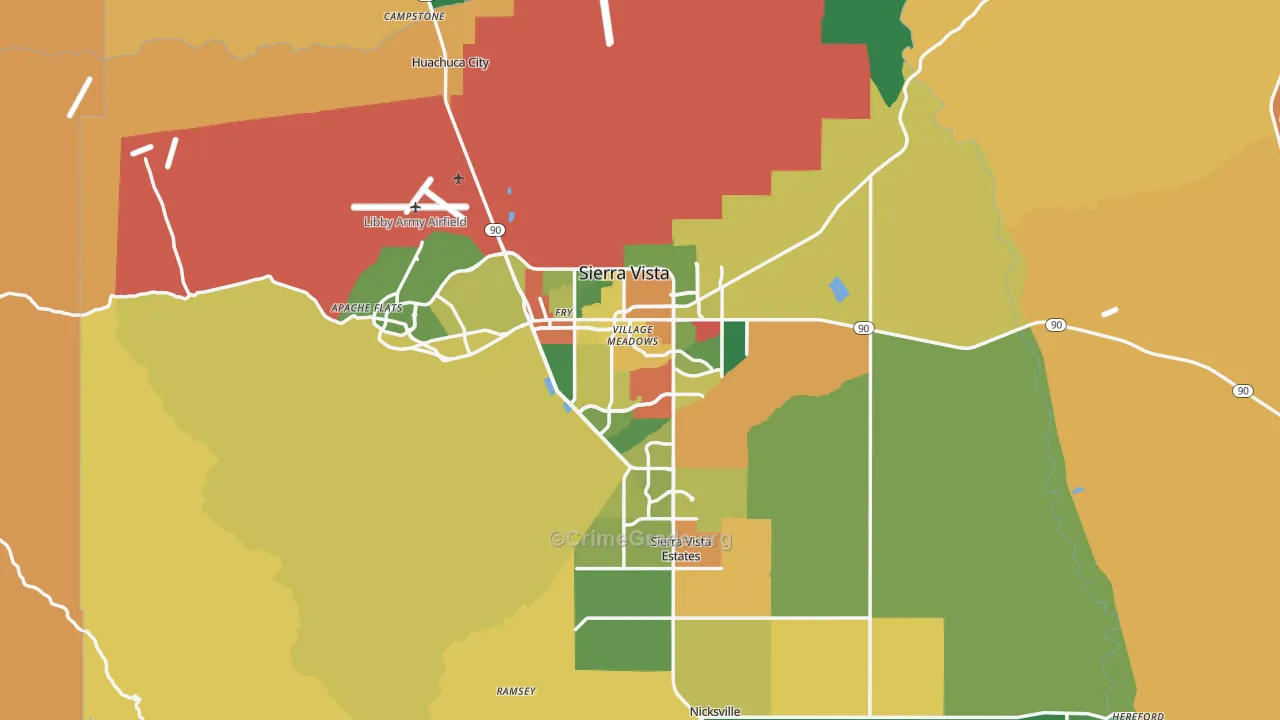 Sierra Vista, AZ Map of Burglary Rates