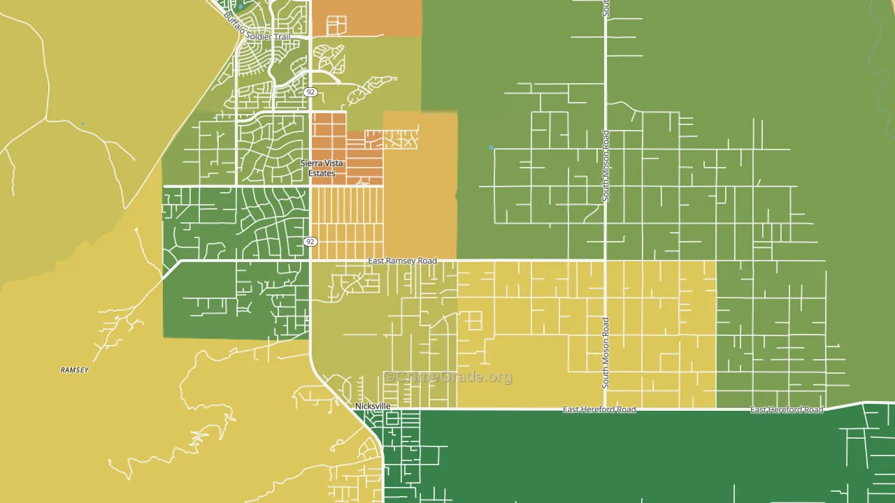 Sierra Vista Southeast, AZ Map of Burglary Rates