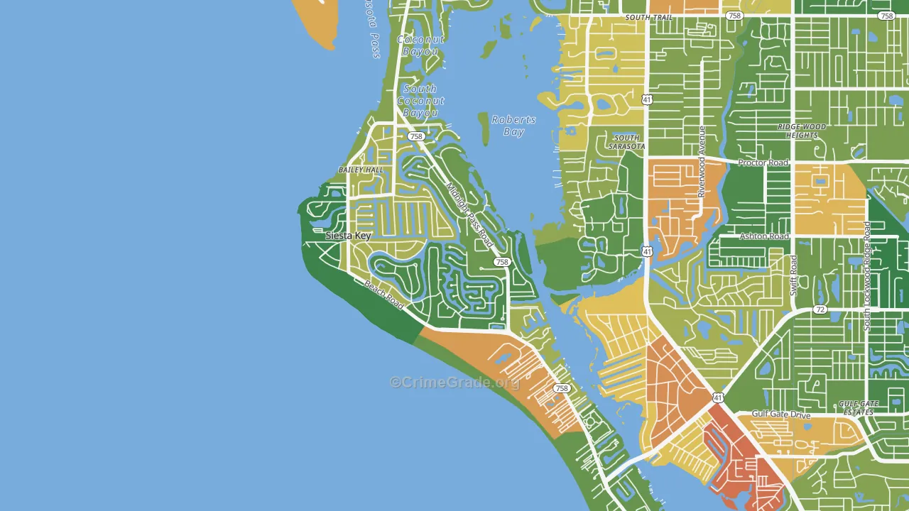 Siesta Key, FL Map of Burglary Rates