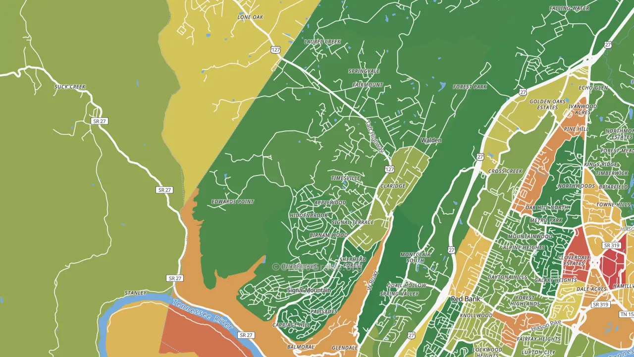 Signal Mountain, TN Map of Burglary Rates