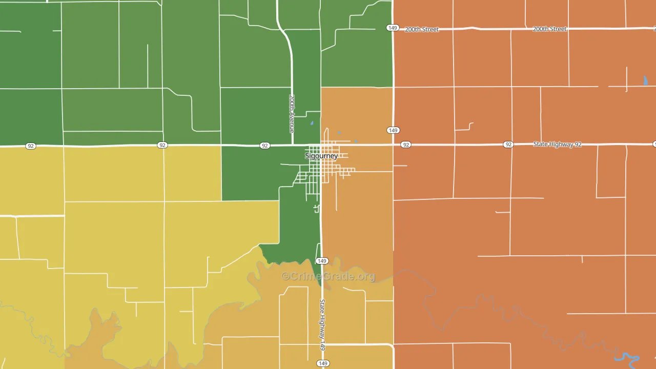 Sigourney, IA Map of Burglary Rates