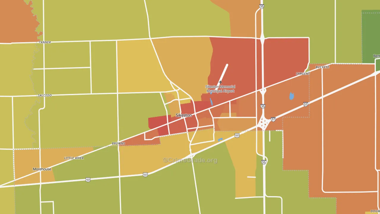 Sikeston, MO Map of Burglary Rates