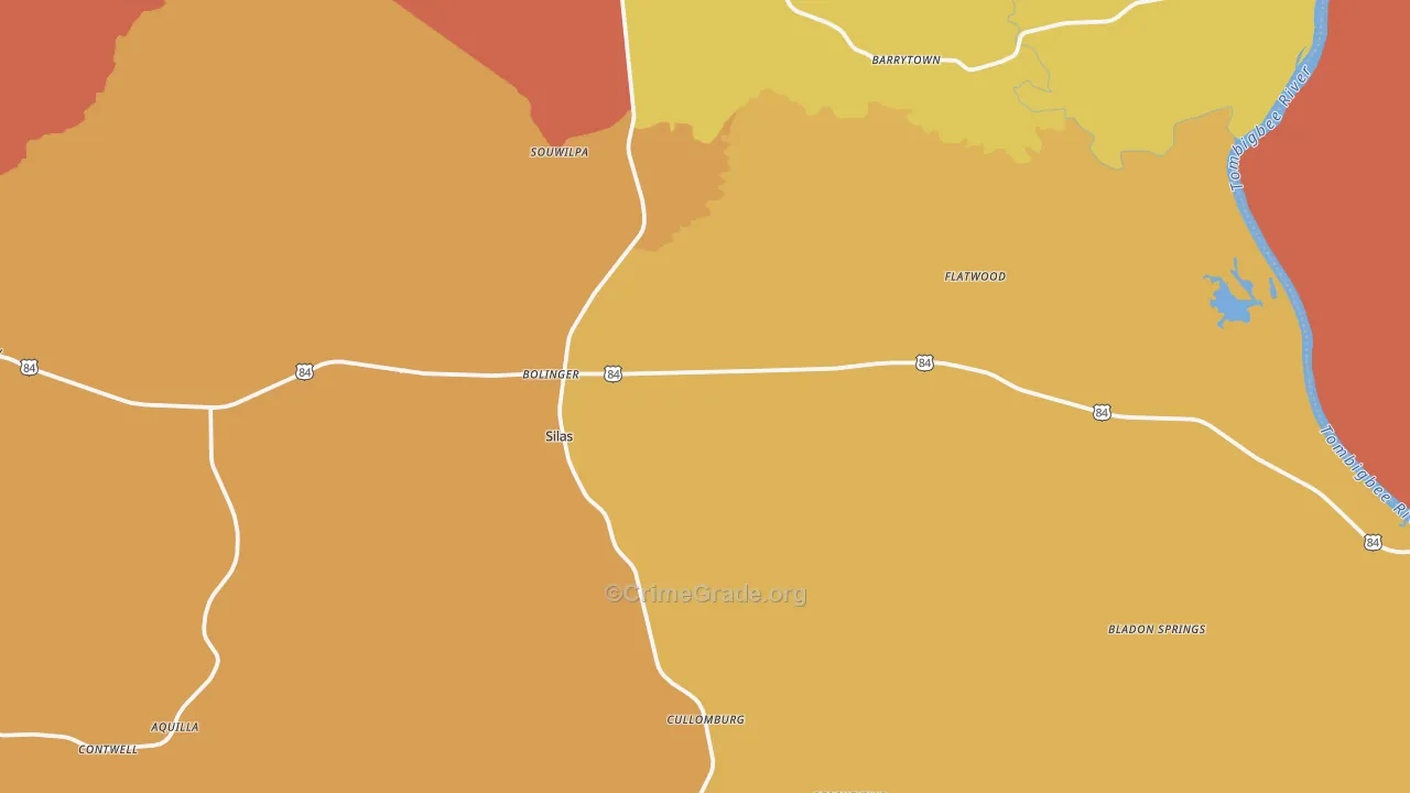 Silas, AL Map of Burglary Rates