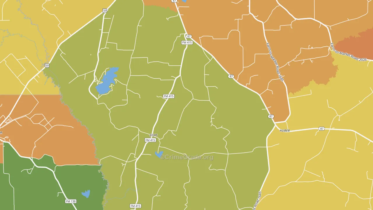 Silas, TX Map of Burglary Rates