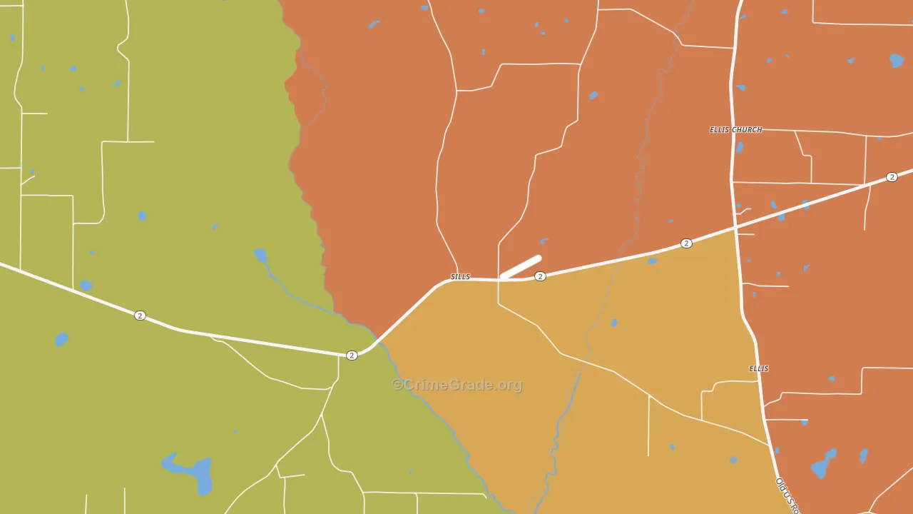 Sills, FL Map of Burglary Rates