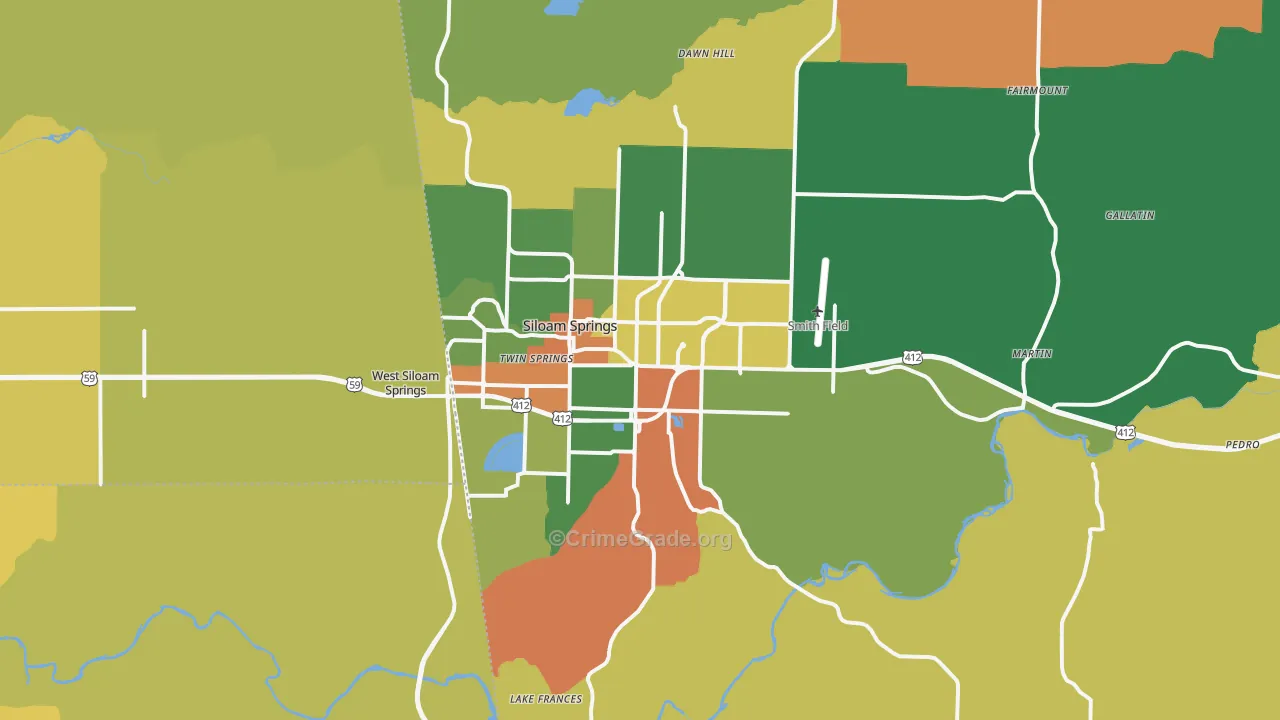 Siloam Springs, AR Map of Burglary Rates