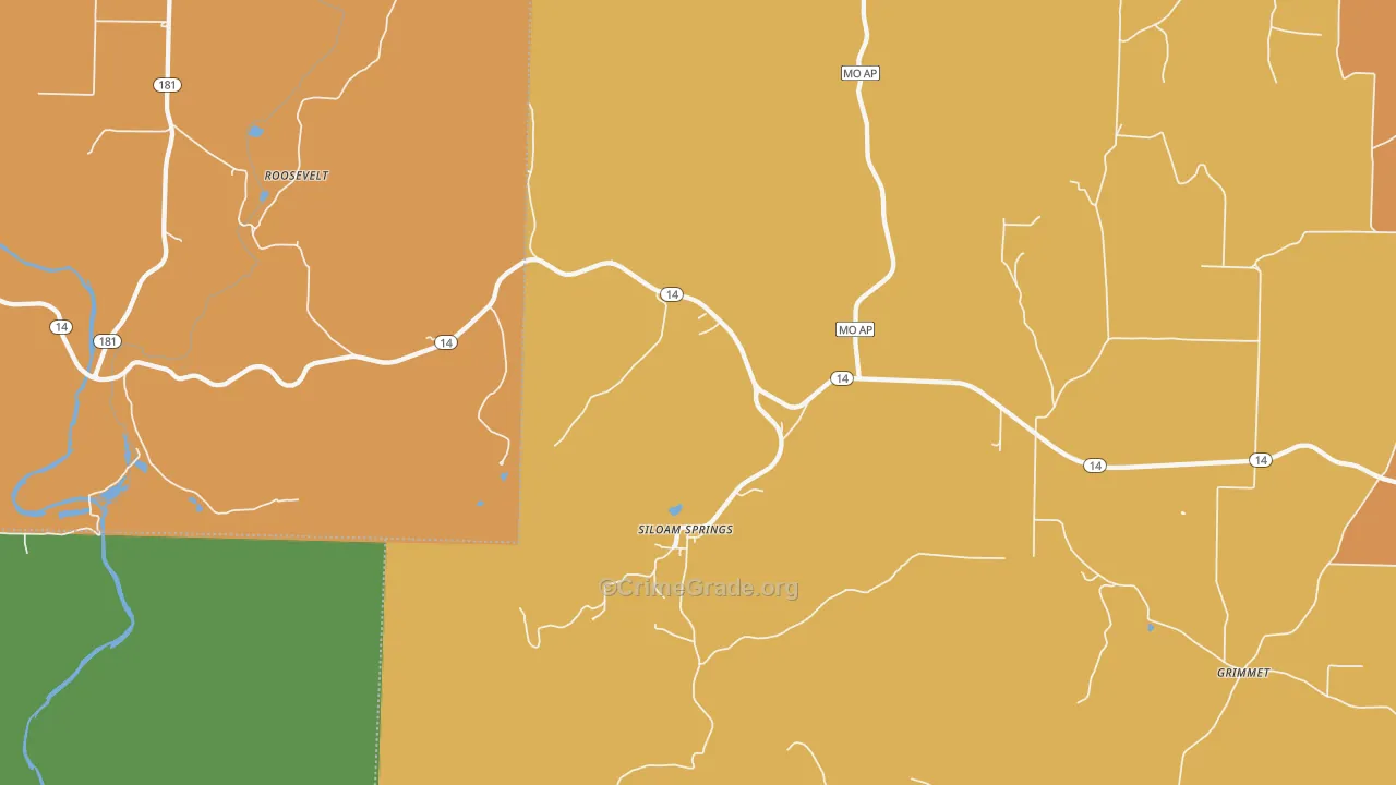Siloam Springs, MO Map of Burglary Rates