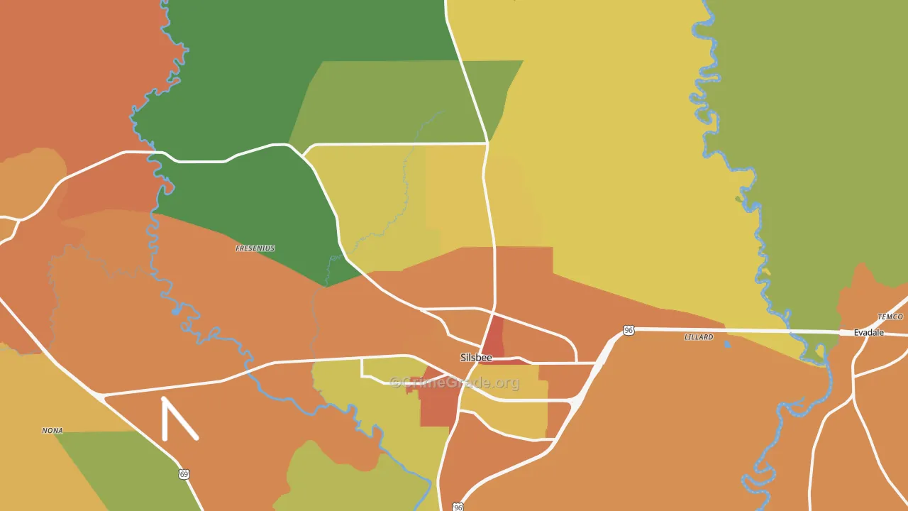 Silsbee, TX Map of Burglary Rates