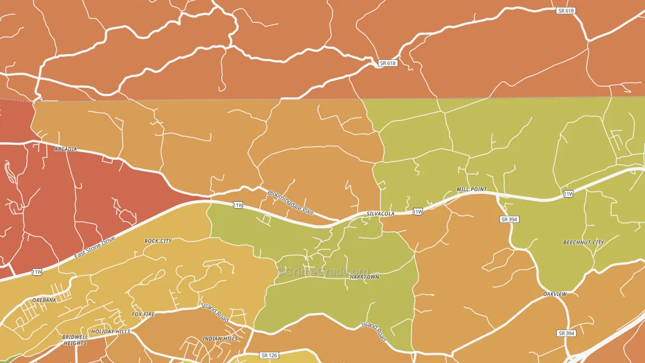 Silvacola, TN Map of Burglary Rates