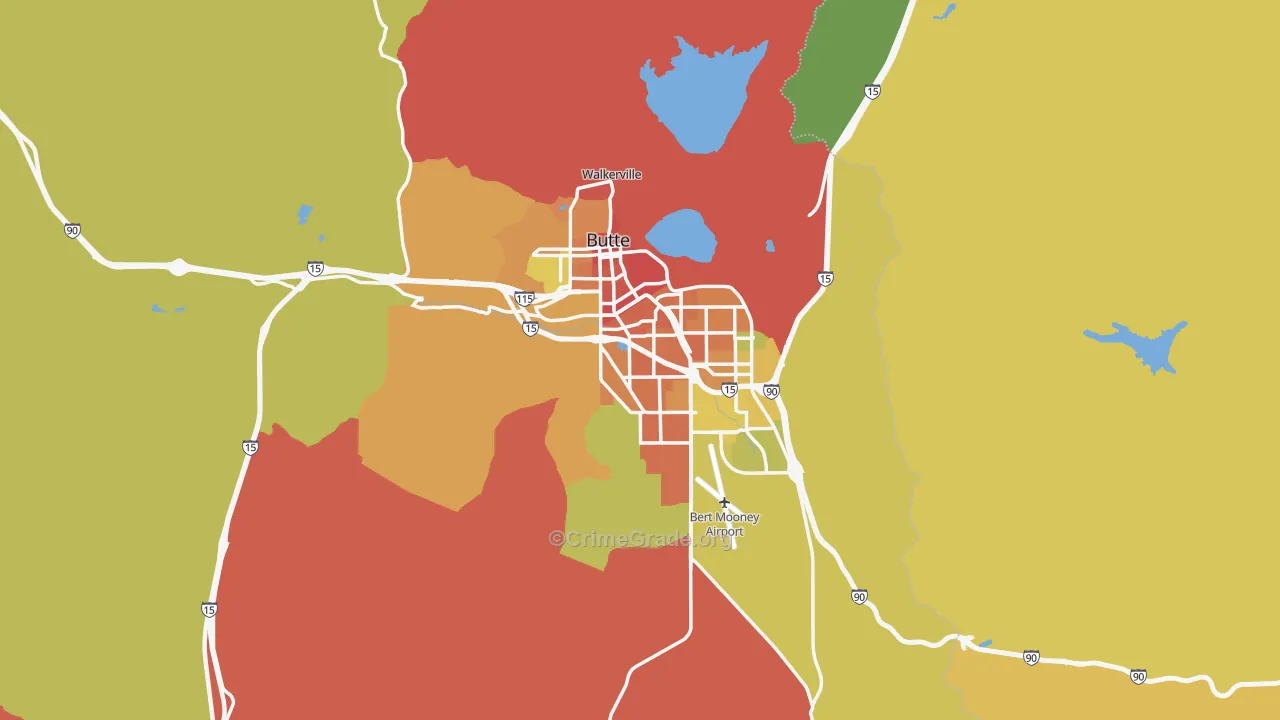 Silver Bow County, MT Map of Burglary Rates