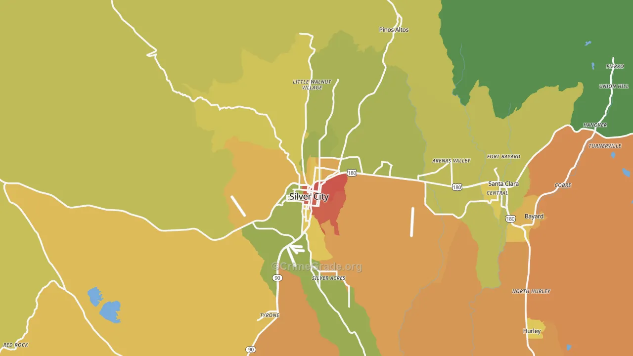 Silver City, NM Map of Burglary Rates