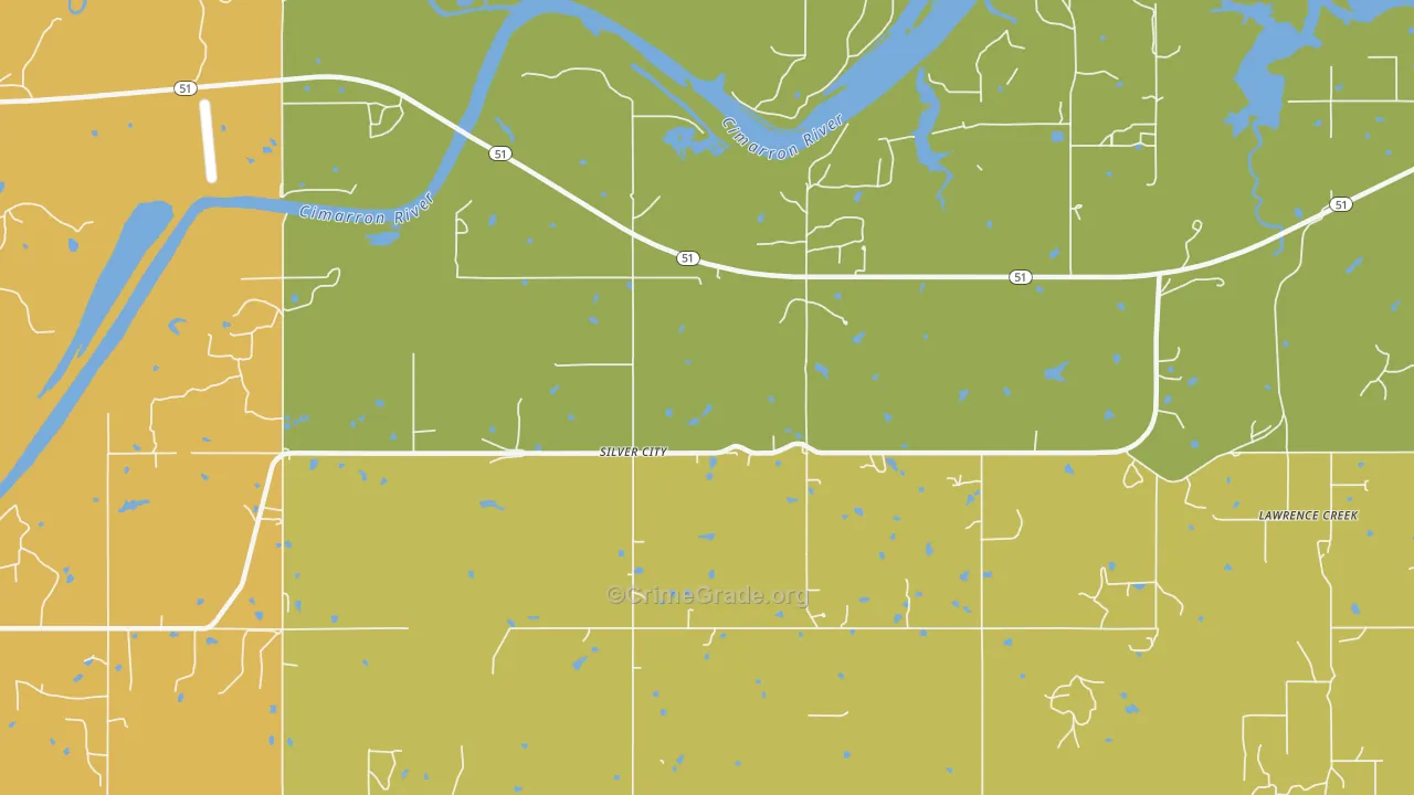 Silver City, OK Map of Burglary Rates