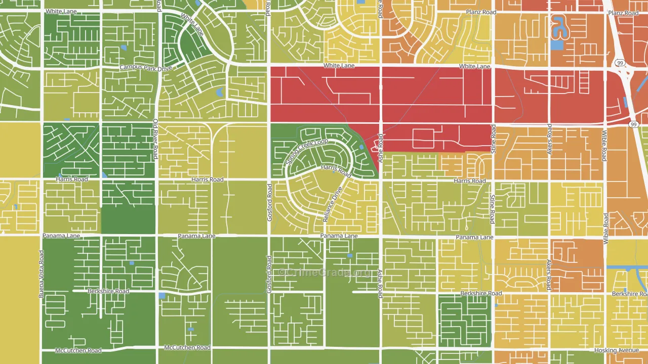Silver Creek, Bakersfield, CA Map of Burglary Rates