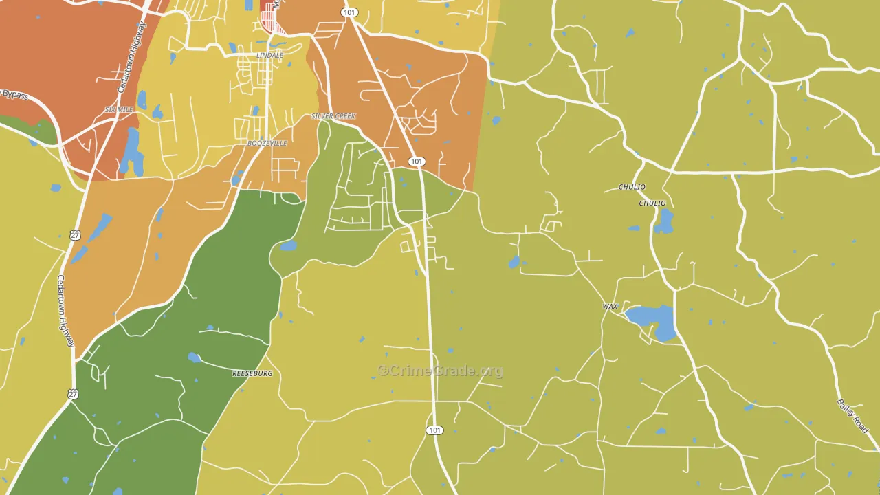 Silver Creek, GA Map of Burglary Rates