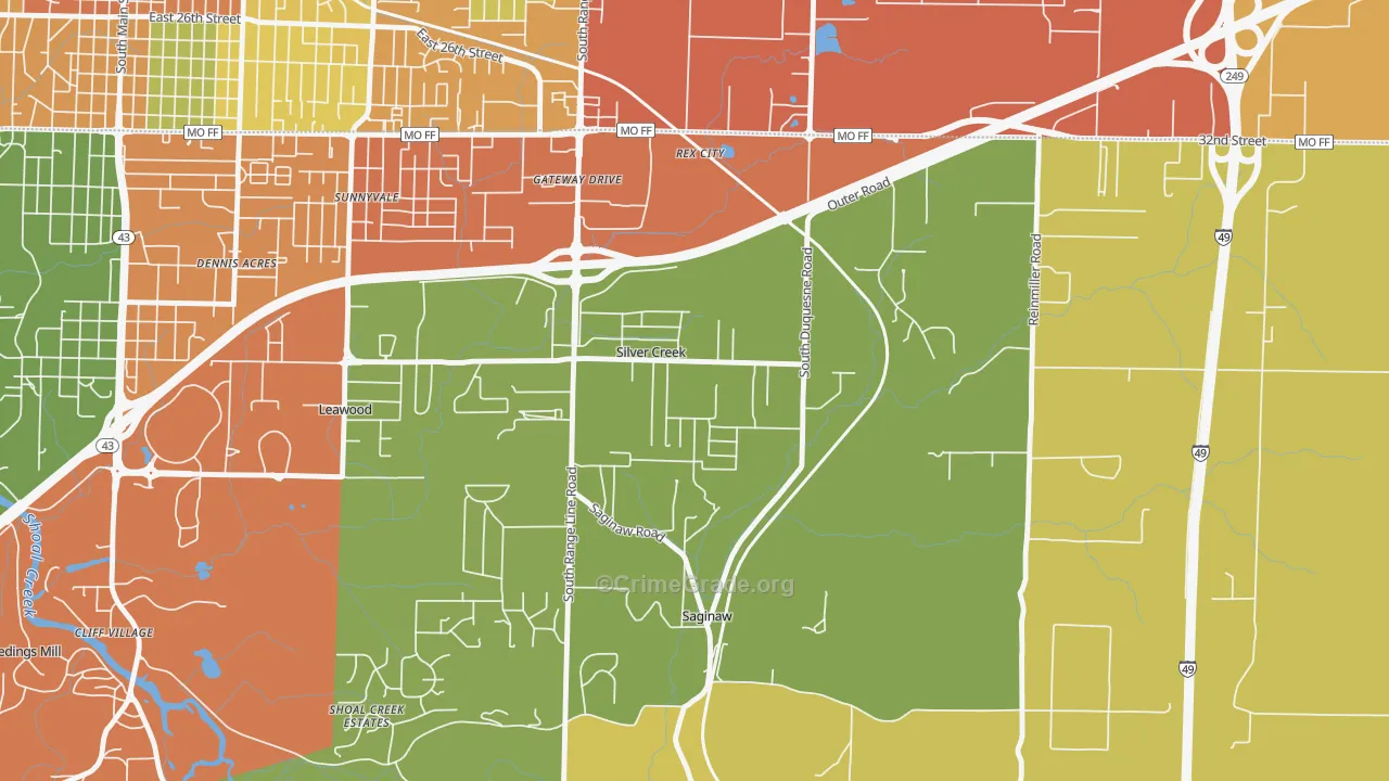 Silver Creek, MO Map of Burglary Rates