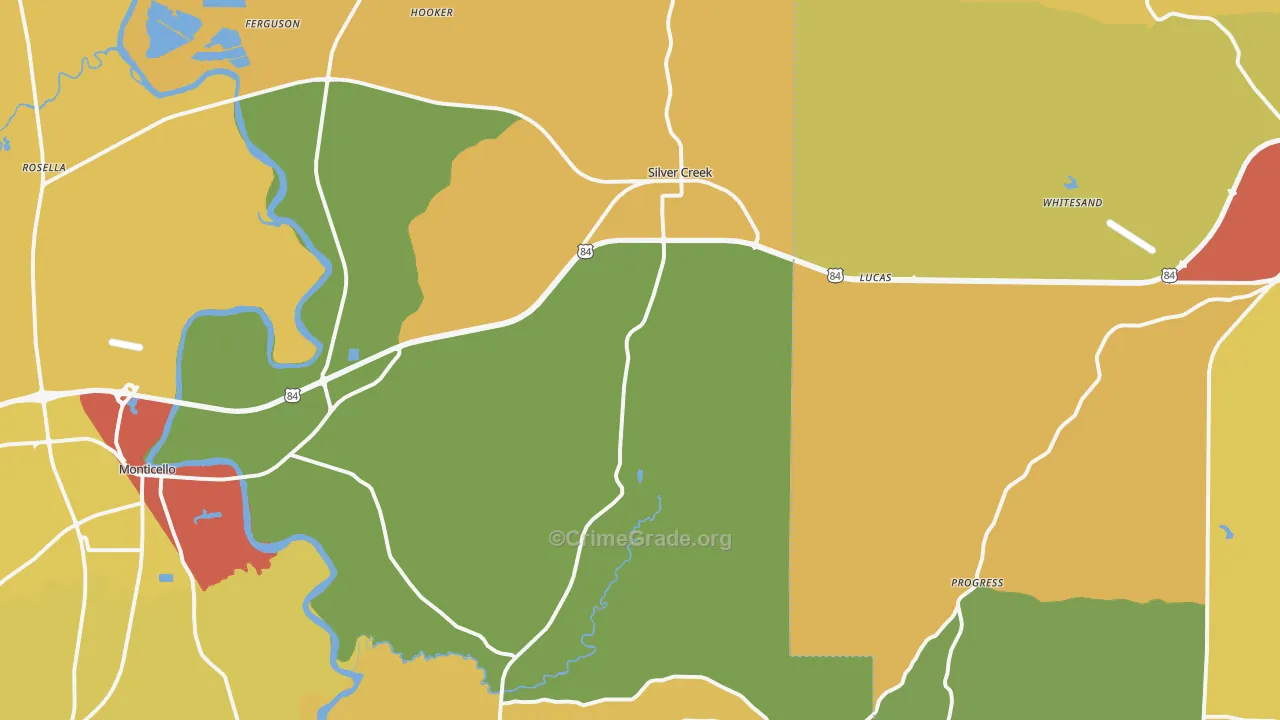 Silver Creek, MS Map of Burglary Rates