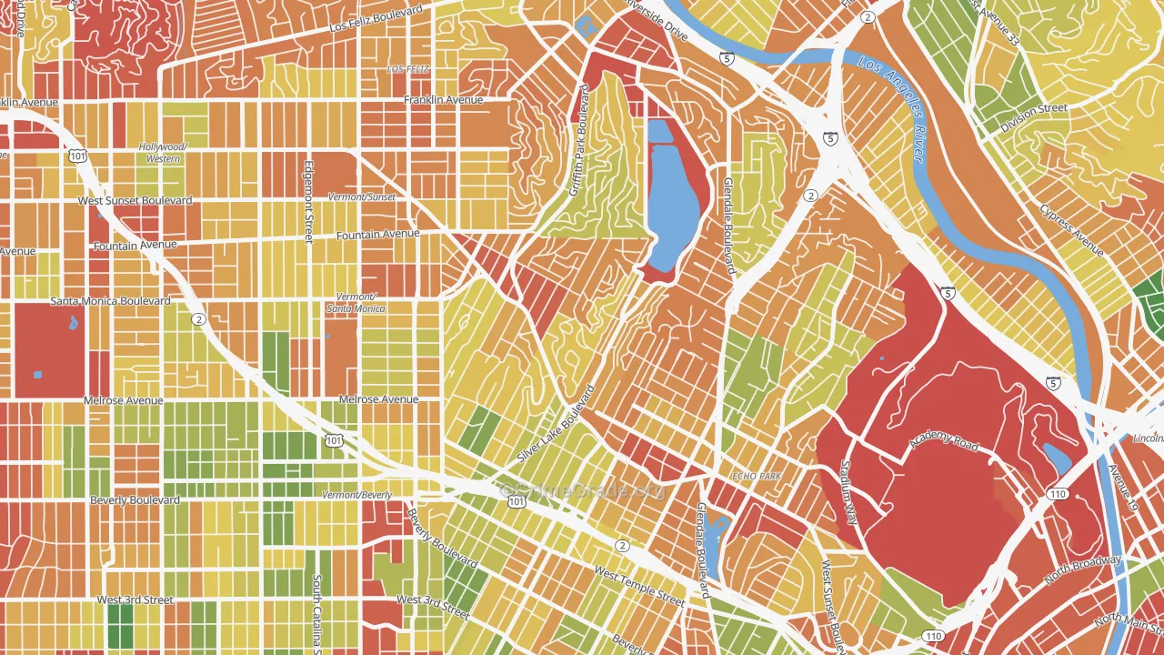Silver Lake, Los Angeles, CA Map of Burglary Rates