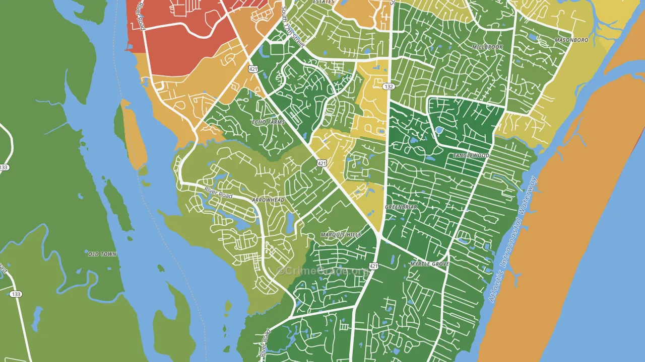 Silver Lake, Wilmington, NC Map of Burglary Rates