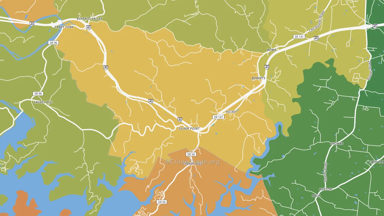 Silver Point, TN Map of Burglary Rates