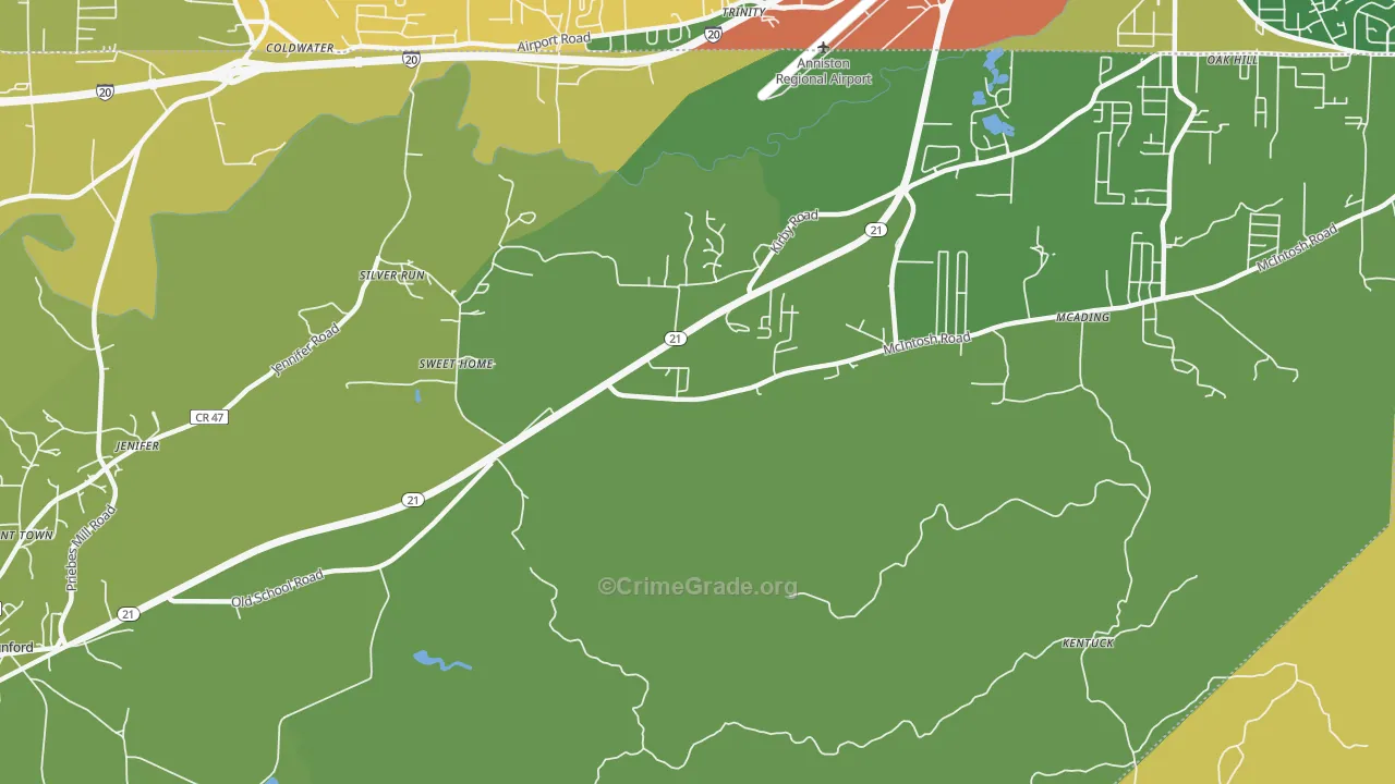 Silver Run, AL Map of Burglary Rates