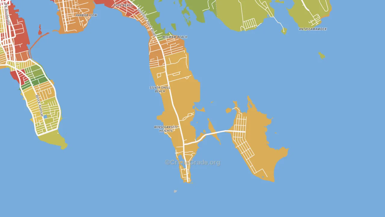 Silver Shell Beach, MA Map of Burglary Rates