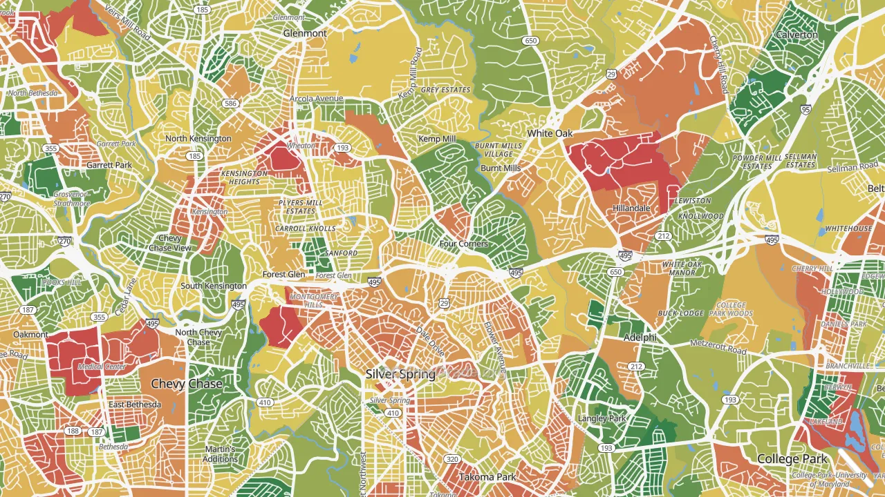 Silver Spring, MD Map of Burglary Rates